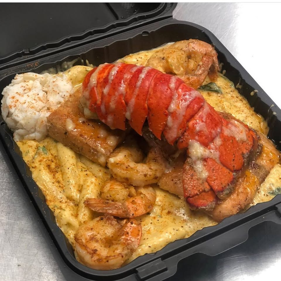 Lobster tail and shrimp platter