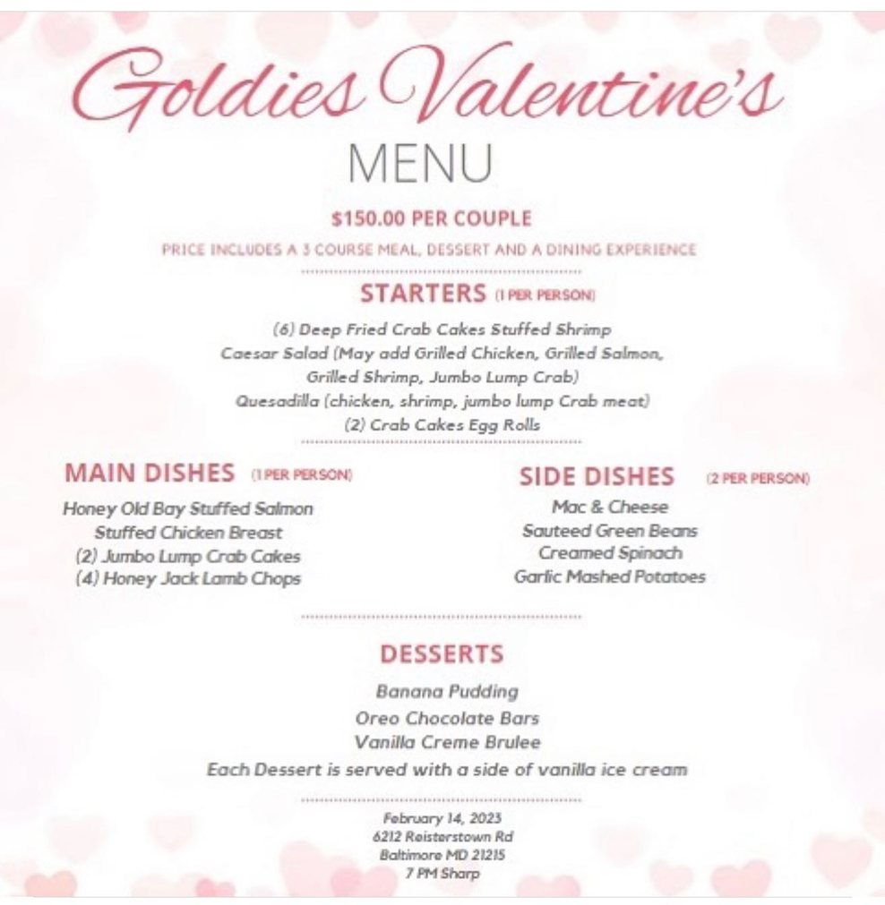 Valentine's Day menu